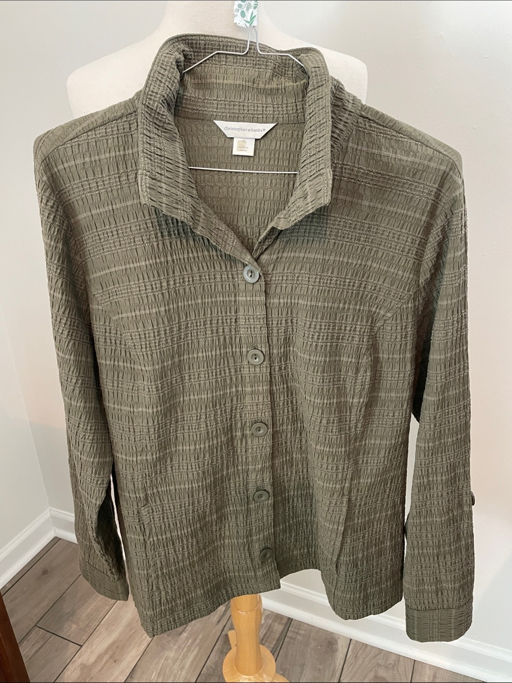 Christopher & Banks Olive Textured Button-Front Utility Jacket